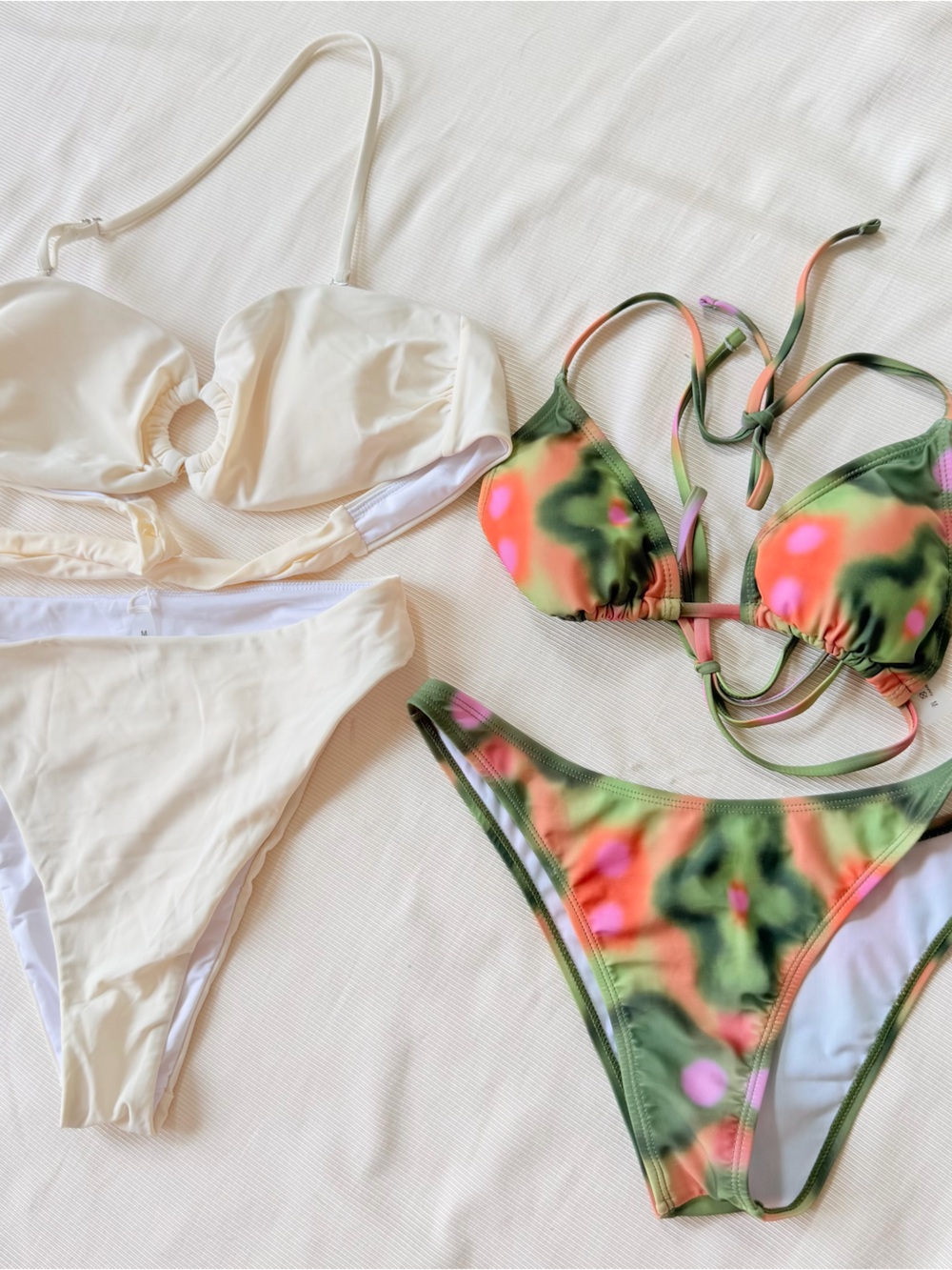 Set of 2 Women Swim Bikini Cheeky Beach Club Resort Travel Summer White Green M